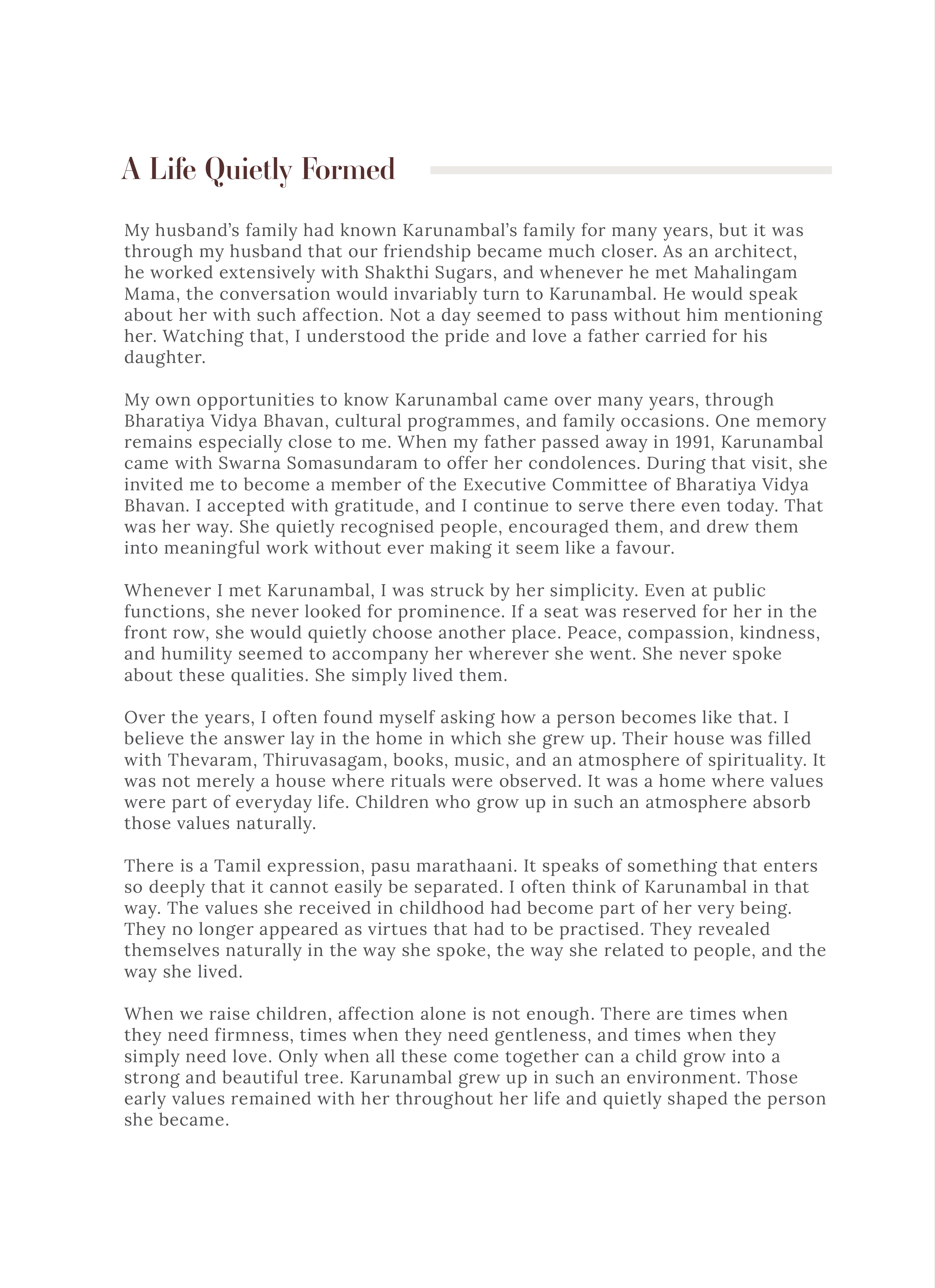 A Life Quietly Formed by Smt Kalyani, page 1