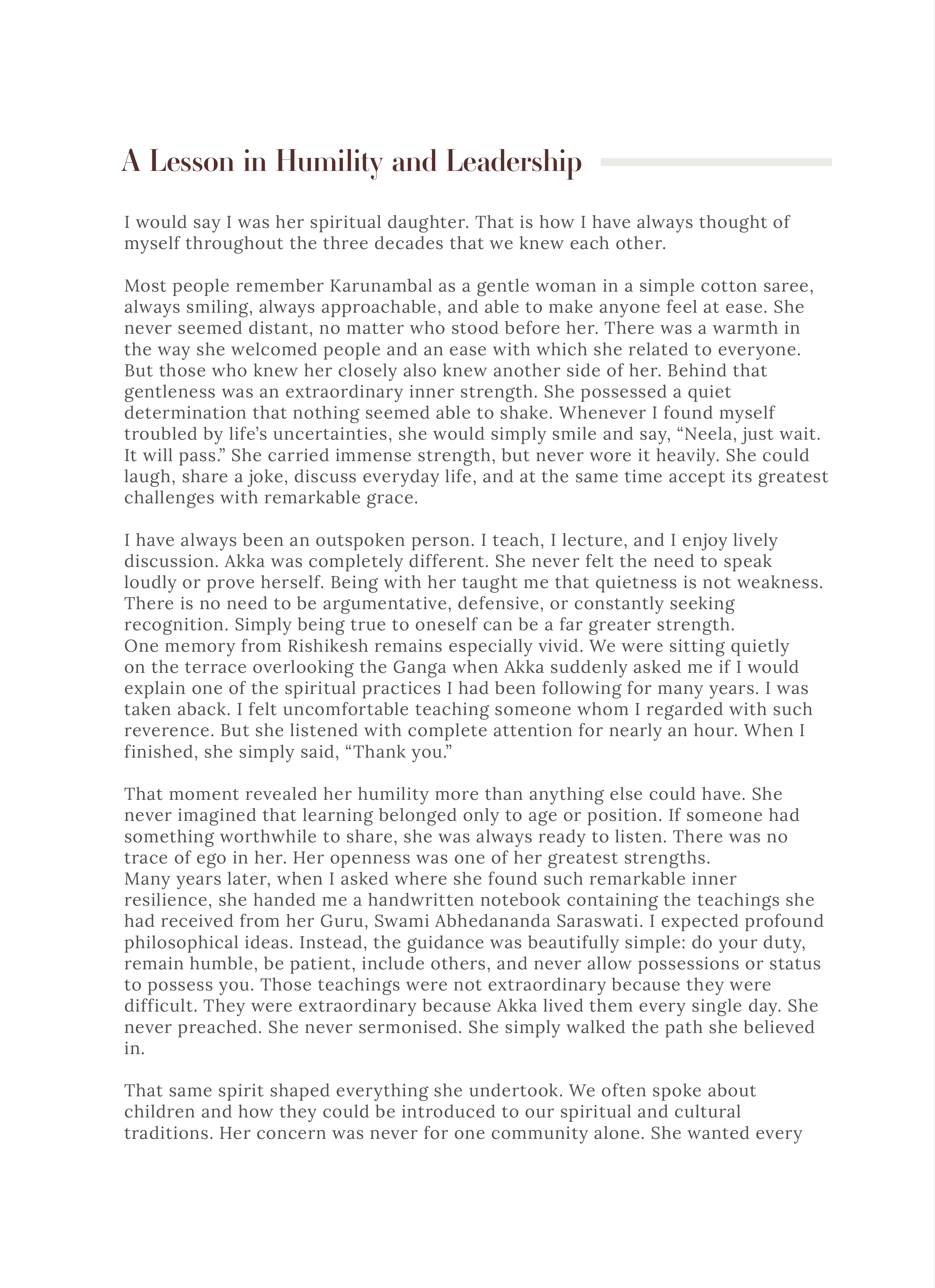 A Lesson in Humility and Leadership by Dr. Neela, page 1