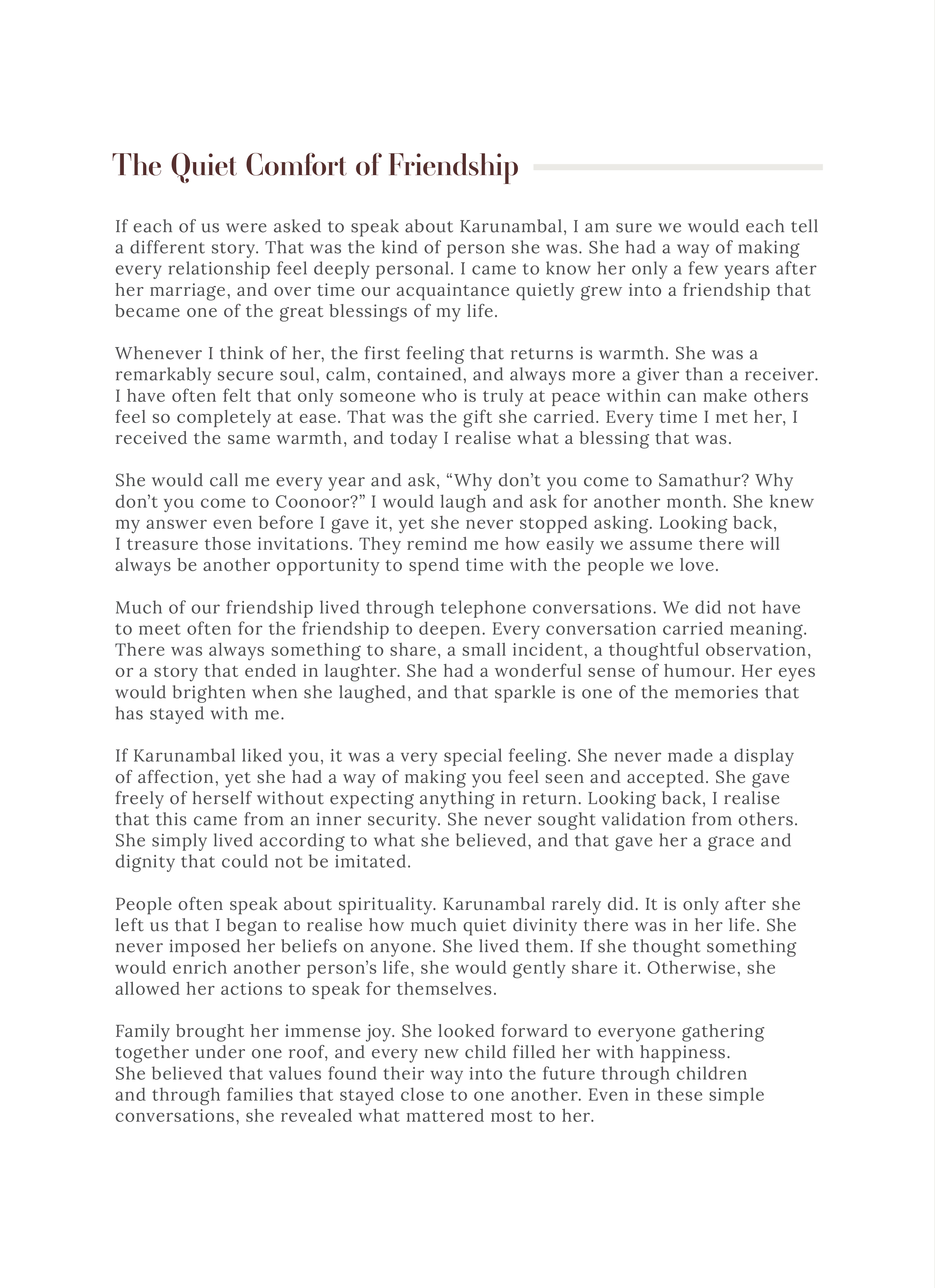 The Quiet Comfort of Friendship by Sujini Balu, page 1